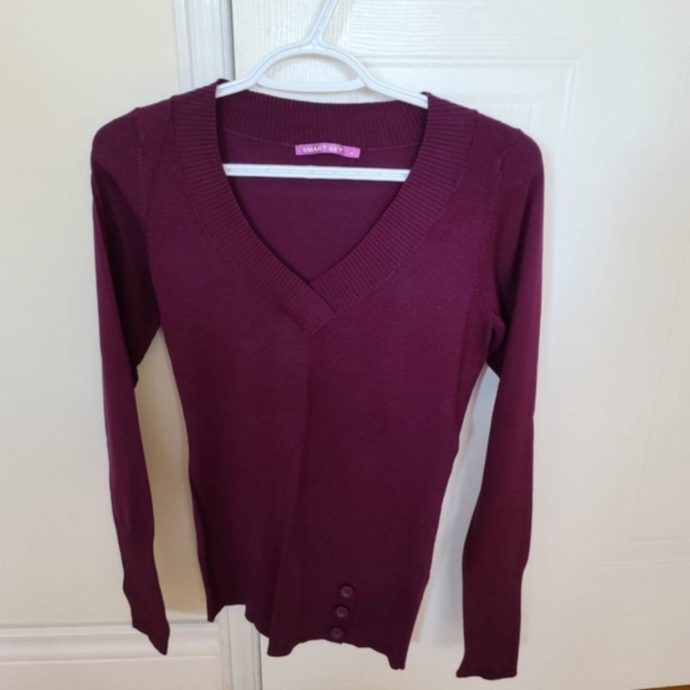 Smart Set V - Neck Sweater Purple Plum Medium